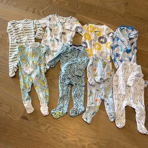 8 pairs of 0-3 M footie PJs various brands